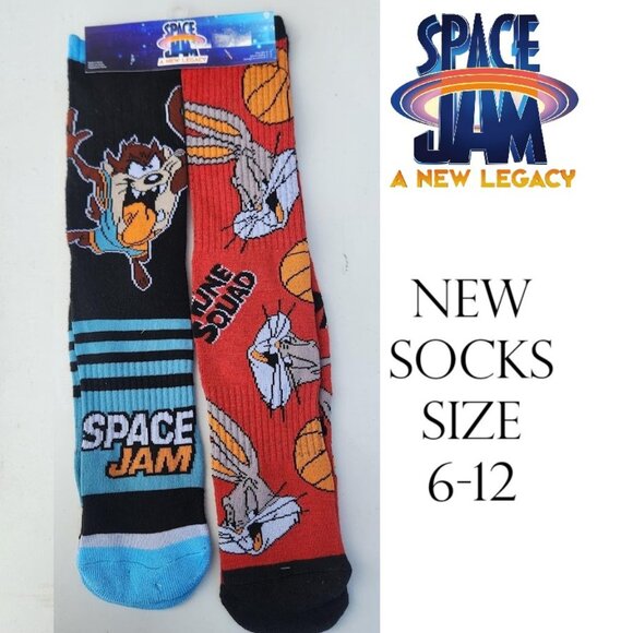 NEW SPACE JAM NEW LEGACY TUNE SQUAD Looney Toons Men's 2 pairs socks Bugs Bunny - Picture 1 of 9